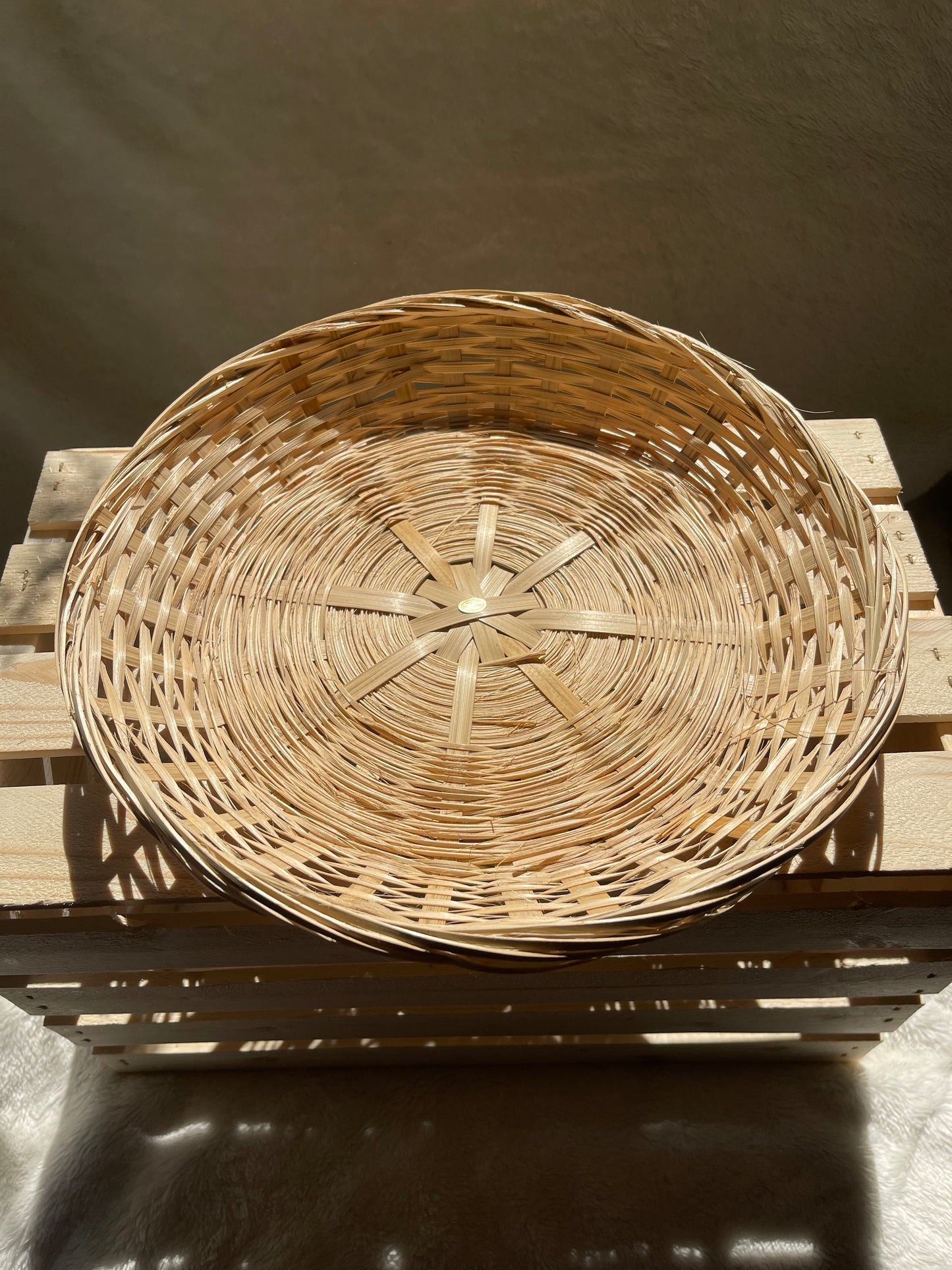 Large Round Bamboo Basket Tray