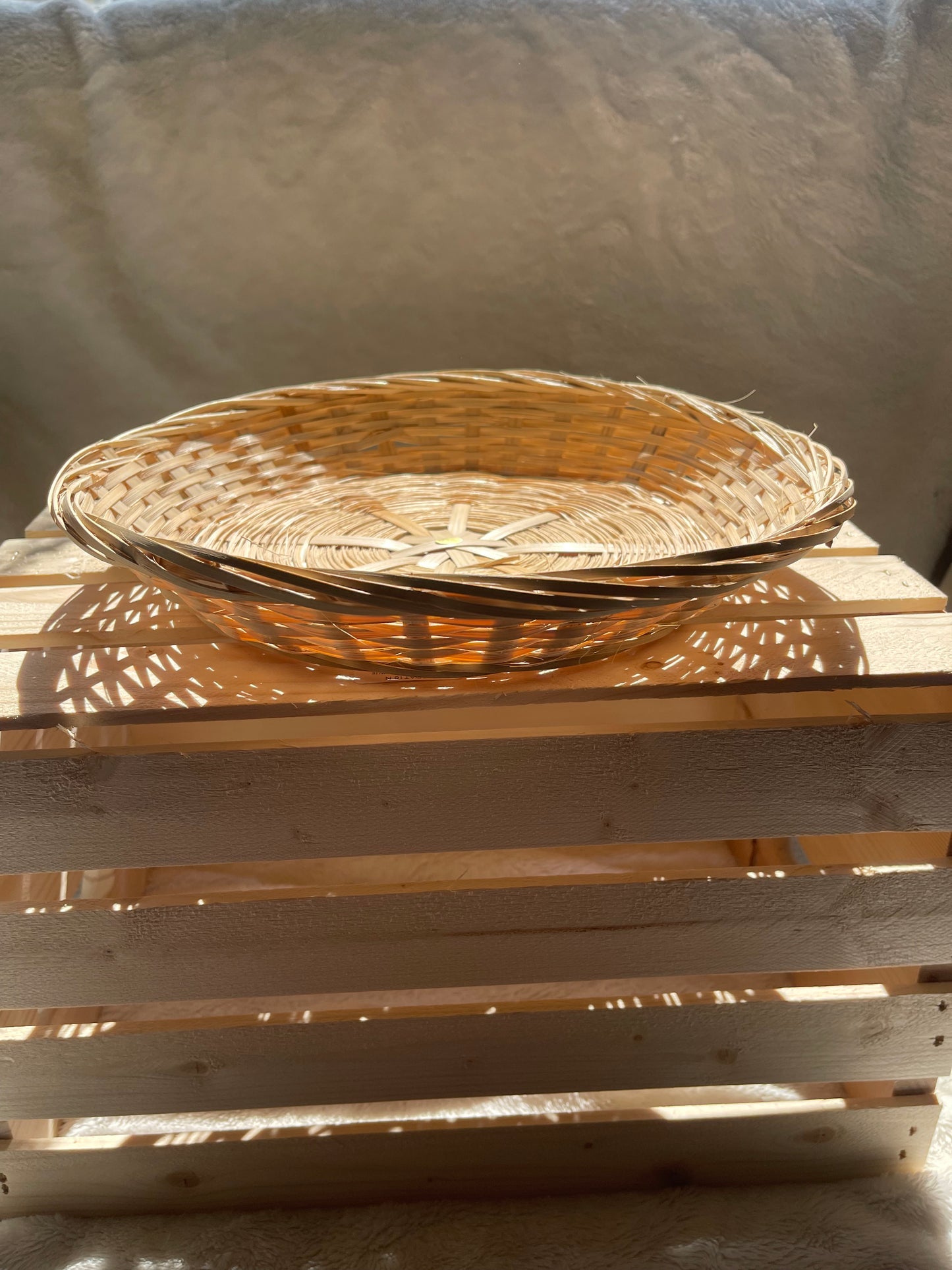 Large Round Bamboo Basket Tray