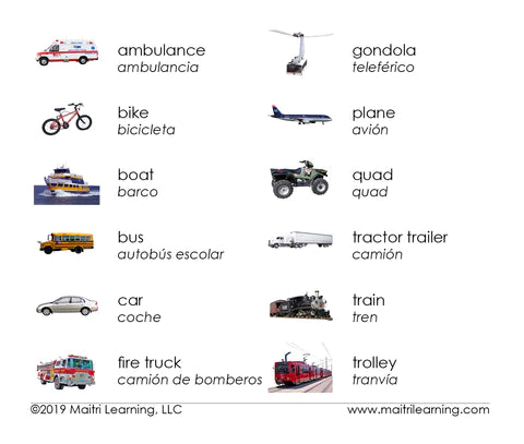 Transportation 3-Part Language Cards