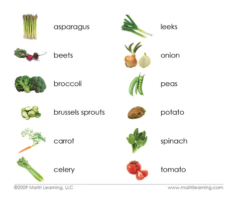 Vegetable 3-Part Language Cards