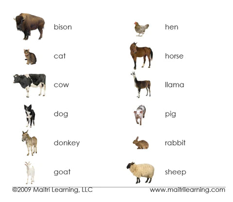 Farm Animals 3-Part Language Cards