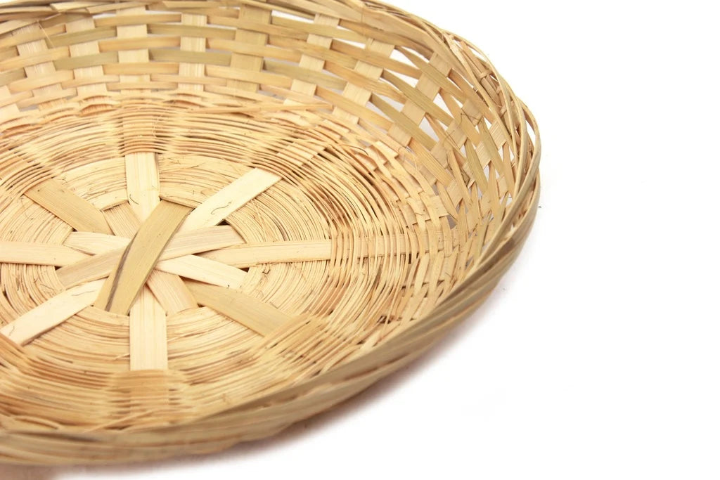 Small Round Bamboo Basket Tray